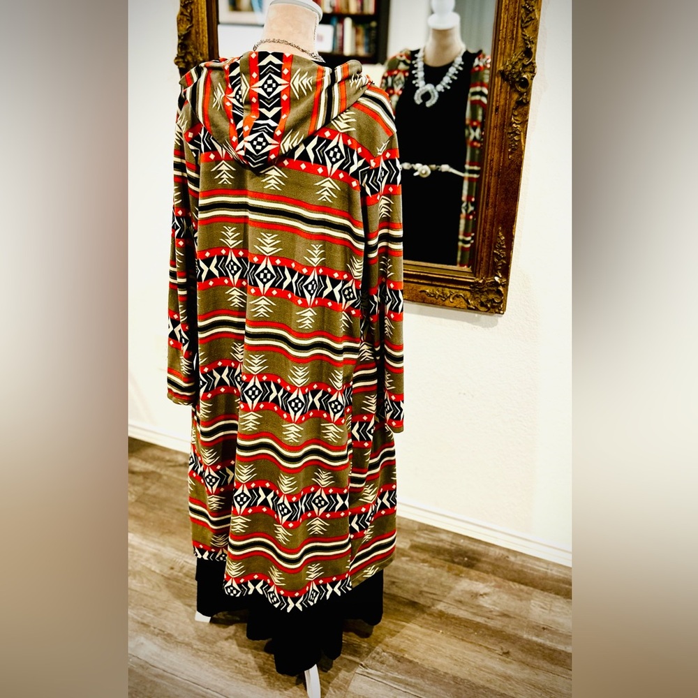 Aztec Southwestern Cowboy Rodeo Cardigan Kimono Hooded Tribal Duster size 2X - Picture 6 of 10